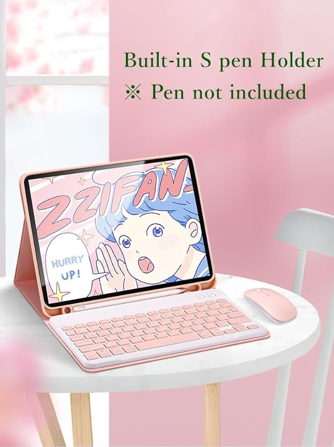 Keyboard Case Mouse for Galaxy Tab A8 10.5 inch Tablet Model SM-X200/X205/X207, Detachable Cute Color Keyboard Case with S Pen Holder，Mist Blue