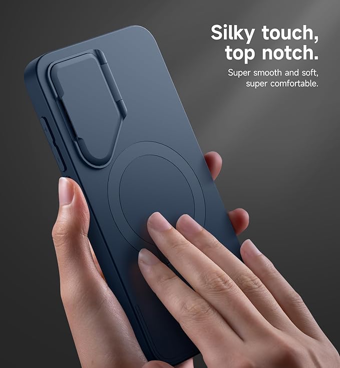 SURITCH for Samsung Galaxy S25 Phone Case, Magnetic Shockproof Bumper Case Slim Protective Cover with Camera Cover & Adjustable Metal Kickstand for Galaxy S25 (2025)-Dark Blue