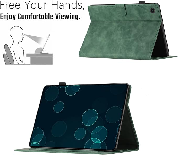 Case for Samsung Galaxy Tab A9 Plus 11 Inch 2023 2024 SM-X210/X216/X218, PU Suede Leather Stand, Coconut Tree Embossed Cover with Card Holder & Auto Sleep/Wake, Green