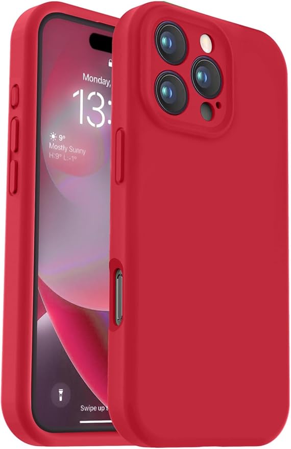 Vooii Compatible with iPhone 16 Pro Max Case, Liquid Silicone Upgrade [Camera Protection] [Soft Anti-Scratch Microfiber Lining] Shockproof Phone Case for iPhone 16 Pro Max 6.9 inch - Red