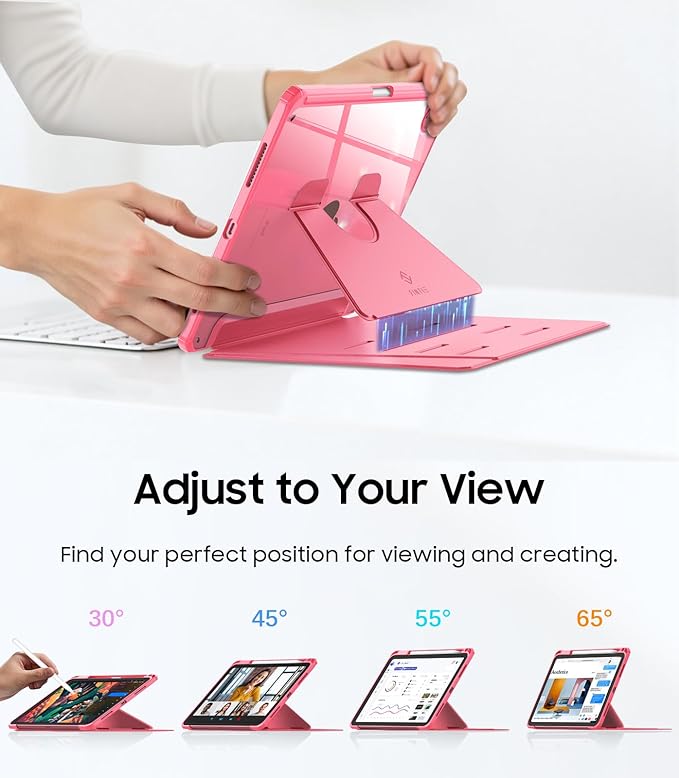Fintie Vertical Stand Case for iPad (A16) 11th Generation 11 Inch (2025), iPad 10th Generation 10.9 Inch (2022), Multi-Angle Viewing Clear Cover with Pencil Holder, Magnetic Ultra-Stable, Pink