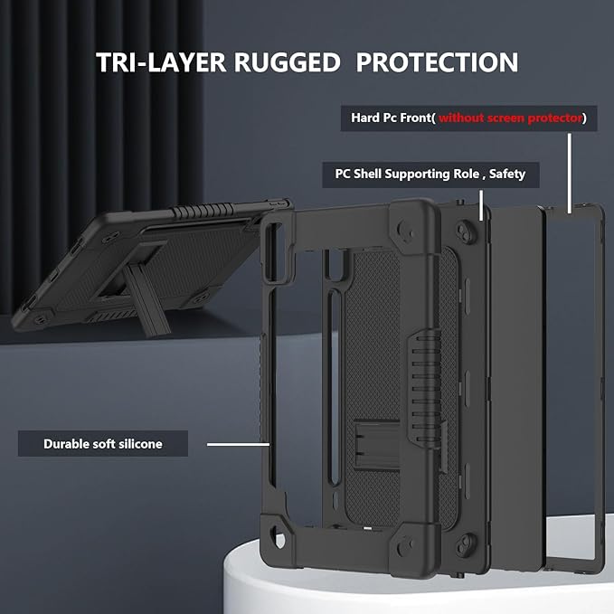 for Lenovo Tab P12 12.7 Inch Tablet Case,Heavy-Duty Drop-Proof Shockproof Hybrid Kids Protective Case for Lenovo Tab P12 TB-370FU/Xiaoxin Pad Pro 371FC+Screen Protector (Black/Black,2 Pack)