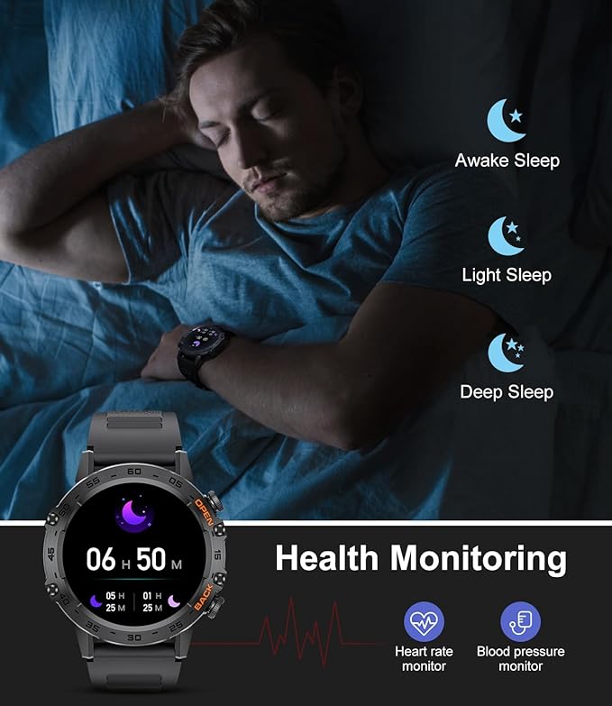 SUNKTA Military Smartwatches for Men,120 Sports Modes Smart Watches with Bluetooth Call (Answer/Dial Calls), 5ATM Waterproof Rugged Tactical Fitness Tracker 1.39''HD Smart Watch for iPhone Android