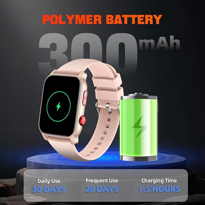 QTLLBT Smart Watch for Men Women 1.83 inch Screen Compatible iOS Android IP68 Waterproof 100+ Sports Bluetooth Fitness Watch Sleep Heart Rate Monitor (Pink)