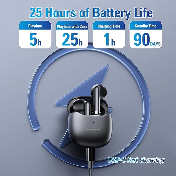 True Wireless Earbuds Bluetooth 5.3 with Microphone for Working Out Noise Canceling Blue Tooth Ear Buds Deep Bass TWS Wireless Earphones with Charging Case in Ear Headphone for iPhone Android Black