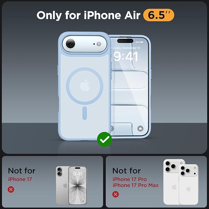 Miracase Magnetic for iPhone Air Case 2025 with Screen Protector(Compatible with MagSafe), Slim Thin Translucent Matte Military-Grade Protected Phone Cover for iPhone 17 Air 6.5" Armbands, Sky Blue