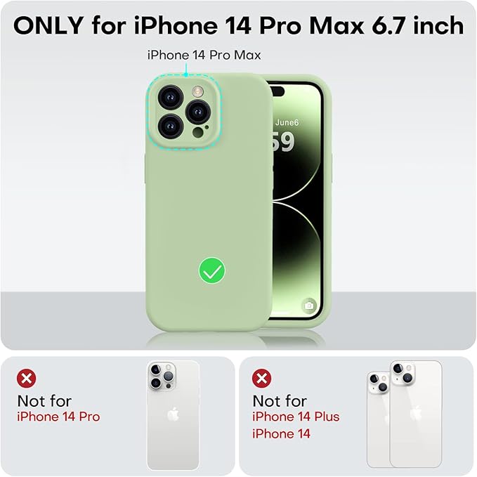 Vooii Compatible with iPhone 14 Pro Max Case, Liquid Silicone Upgrade [Camera Protection] [Soft Anti-Scratch Microfiber Lining] Shockproof Phone Case for iPhone 14 Pro Max 6.7 inch - Matcha