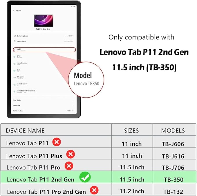 Case for Lenovo Tab P11 2nd Gen/Xiaoxin Pad Plus 2023 11.5" TB350FU/TB350XU case PU Leather Cover Flip Stand Shell with Elastic Band & Card Holder for Lenovo Tab P11 2nd Gen 11.5 inch Tablet