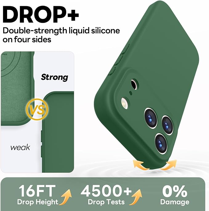 Vooii Magnetic Compatible with iPhone 17 Pro Case (Compatible with Magsafe) (Upgraded Camera Protection) Liquid Silicone Shockproof Full Body Protective Phone Cover for Women Men, Green, 6.3”