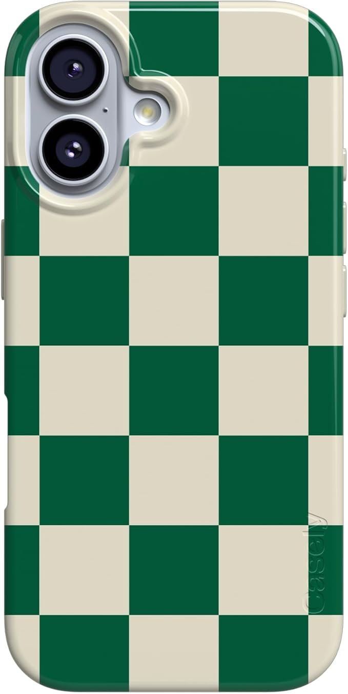 Casely iPhone 17 Case | Fit Check | Green Checkerboard | Compatible with MagSafe | Classic Ultra Slim Design