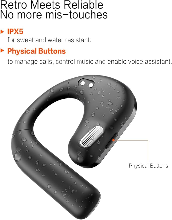 Open Ear Headphones, Dynamic Bass Boost Bluetooth 5.4 Air Conduction Wireless Earbuds w/16.2mm Large Driver, 50H Playtime, 3 EQ Modes, ENC Mic, IPX5, Lightweight Fit for Workout Running Black