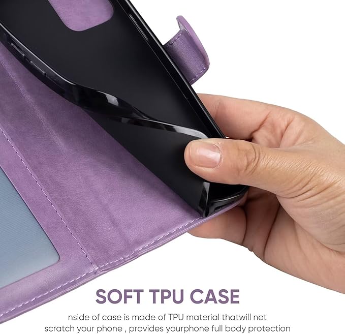 Case for iPhone 13 Case, iPhone 14 Wallet Case with Tempered Glass Screen Protector, Flower Leather Flip Credit Card Holder Stand Phone Cover Cases for iPhone 14 Purple