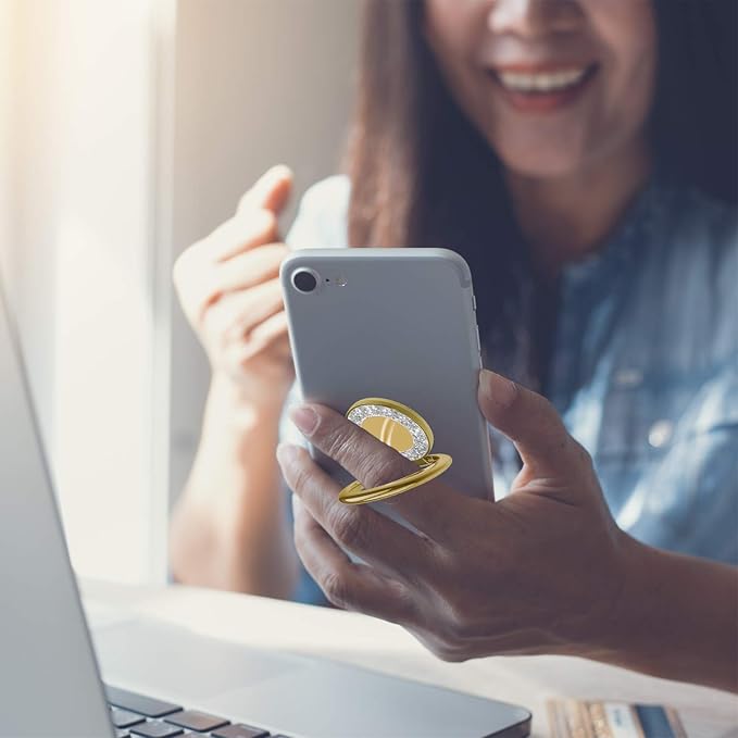 Cell Phone Ring Holder Stand, Cell Phone Grip Holder, Adhesive Phone Grip for Phones and Cases. (Glitter Gold)