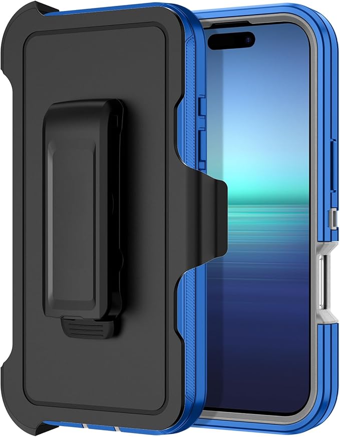 for iPhone 16 Pro Max Case [Compatible with MagSafe] Shockproof 3-Layer Full Body Protection [Without Screen Protector] Rugged Heavy Duty Cover Case for Apple iPhone 16 Pro Max 6.9",Blue/Grey