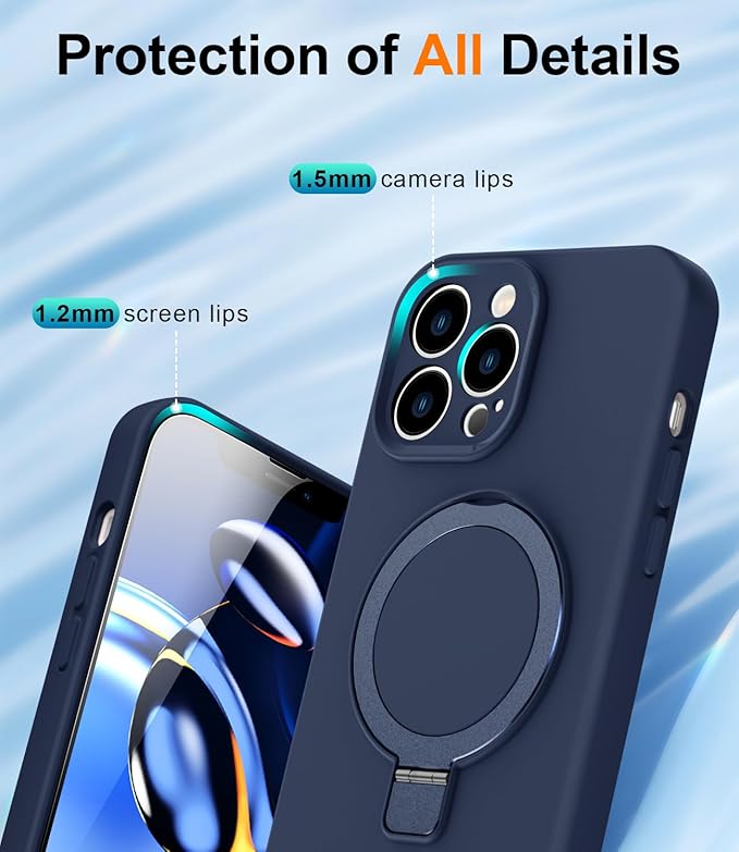 ZHK Liquid Silicone Designed for iPhone 12 pro max Case with Magnet Stand, [Precise Camera Lens Protection][Mil-Grade Drop Shockproof][Soft Anti-Scratch Microfiber Lining] Slim Fit Cover, Navy Blue