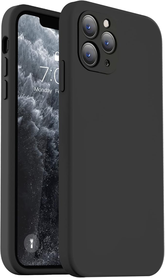 Vooii Compatible with iPhone 11 Pro Case, Upgraded Liquid Silicone with [Flat Edges] [Camera Protection] [Soft Anti-Scratch Microfiber Lining] Phone Case for iPhone 11 Pro 5.8 inch - Black