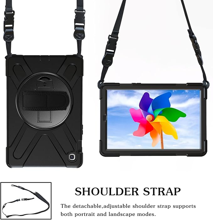 Shockproof Case for Samsung Galaxy Tab A9+/A9 Plus 11'' 2023 (SM-X210/X216/X218),Portable Heavy Duty Tablet Cover with 360 Rotating Stand Handle Strap & Shoulder Belt Carrying Case (New Balck)