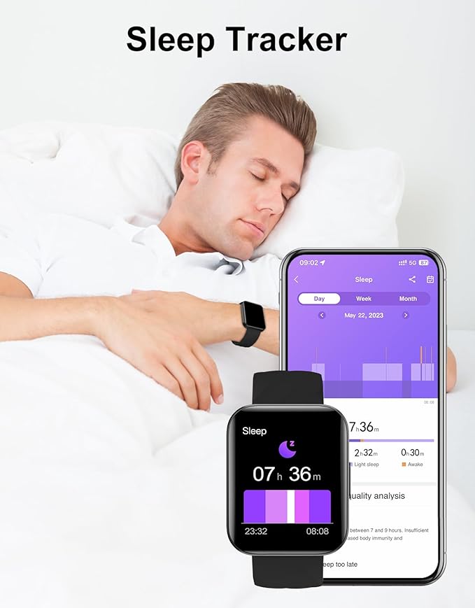 Smart Watch (Answer/Make Calls), 1.85" Smart Watches for Men Women Digital Watch Fitness Tracker with 100+ Sport Modes Heart Rate Monitor for iOS Android Phones Waterproof Black
