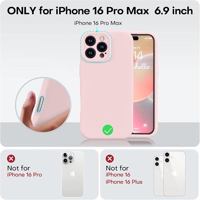 Vooii Compatible with iPhone 16 Pro Max Case, Liquid Silicone Upgrade [Camera Protection] [Soft Anti-Scratch Microfiber Lining] Shockproof Phone Case for iPhone 16 Pro Max 6.9 inch - Chalk Pink