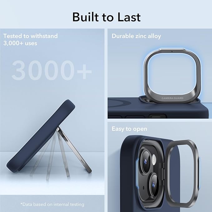 ESR for iPhone 15 Plus Case, MagSafe Silicone Case with Stand, Military-Grade Protection, Built-in Camera Stash Stand, Magnetic Phone Case for iPhone 15 Plus, Cloud Series,Dark Blue