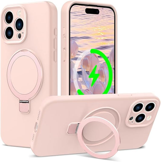 ZHK Liquid Silicone Designed for iPhone 15 pro Case with Magnet Stand, [Precise Camera Lens Protection][Mil-Grade Drop Shockproof][Soft Anti-Scratch Microfiber Lining] Slim Fit Cover, Pink