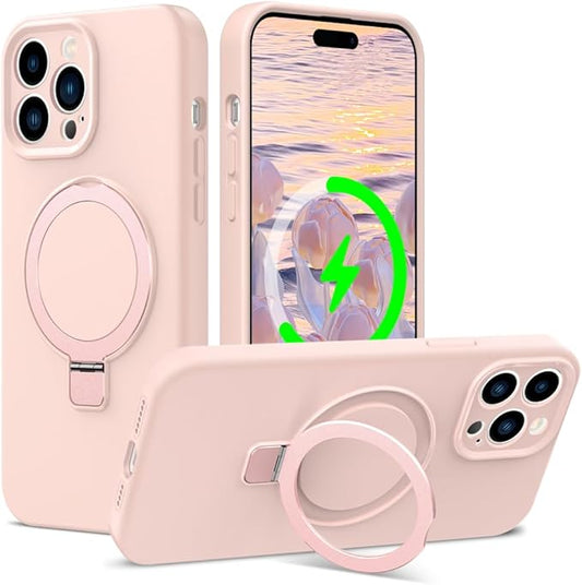 ZHK Liquid Silicone Designed for iPhone 14 pro Case with Magnet Stand, [Precise Camera Lens Protection][Mil-Grade Drop Shockproof][Soft Anti-Scratch Microfiber Lining] Slim Fit Cover, Pink