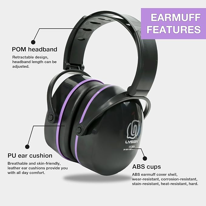 LYSIAN Foldable Noise Reduction Earmuffs, Hearing Protection Safety Ear Muffs for Shooting, Workshop,Loud Security Events