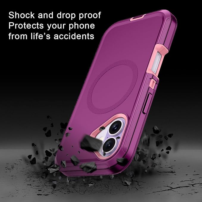 for iPhone 17 Case [Compatible with MagSafe] Shockproof 3-Layer Full Body Protection [Without Screen Protector] Rugged Heavy Duty Cover Case for Apple iPhone 17 6.3" 2025,Purple/Pink