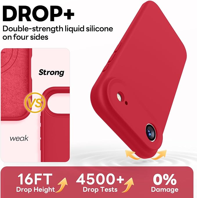 Vooii Magnetic Compatible with iPhone Air Case (Compatible with Magsafe) (Upgraded Camera Protection) Liquid Silicone Shockproof Full Body Protective Phone Cover for Women Men, Red, 6.5"