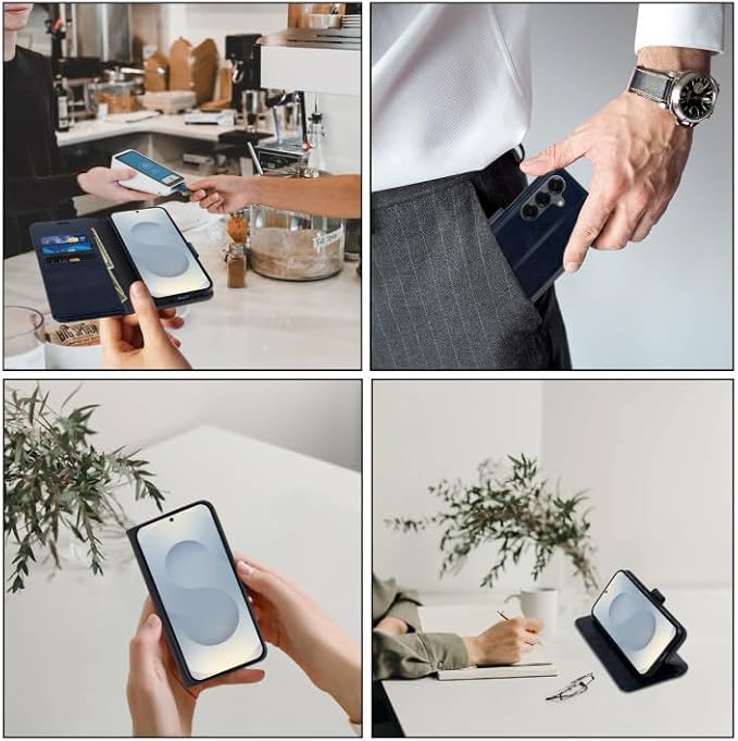 MONASAY Wallet Case Fit for Samsung Galaxy S25 5G, [Lens & Glass Screen Protector Included] [RFID Blocking] Flip Folio Leather Cell Phone Cover with Credit Card Holder, 6.2 inch, Blue