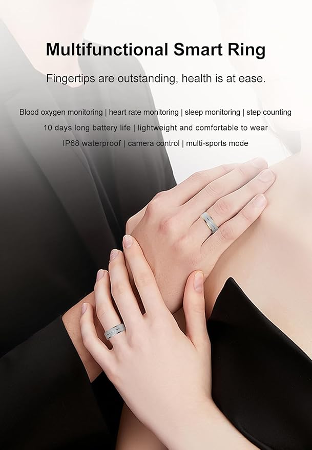 Smart Ring Fitness Tracker for Men and Women, Heart Rate & Blood Oxygen Monitor & Sleep Monitoring, Remote Selfie Control Ring, Waterproof Wearable Smart Rings (11)