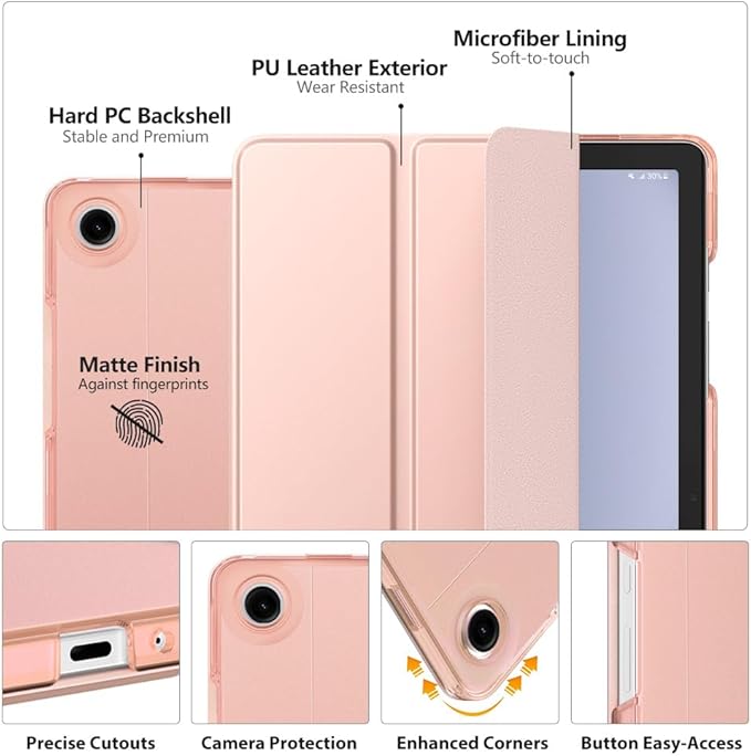 MoKo Case for Galaxy Tab A9+/A9 Plus 11 inch 2023, Slim Stand Protective Smart Cover with Hard PC Translucent Back Shell for Tab A9 Plus Tablet (SM-X210/X216/X218), Auto Wake/Sleep, Rose Gold