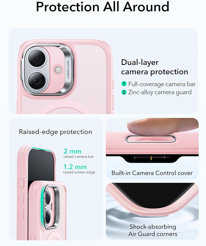 ESR for iPhone 17 Case with Stand, Camera Control Cover Compatible with MagSafe, Military-Grade Drop Protection Magnetic Phone Case for iPhone 17, Scratch-Resistant Back Cover,Frosted Bubblegum Pink