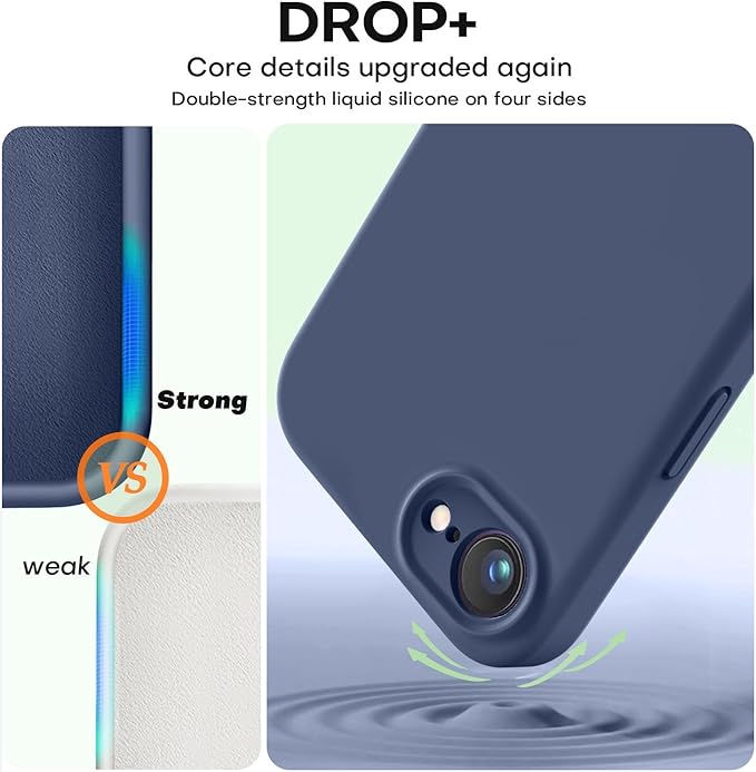 Vooii Compatible with iPhone 16e Case, Liquid Silicone Upgrade [Camera Protection] [Soft Anti-Scratch Microfiber Lining] Shockproof Phone Case for iPhone 16e 6.1 inch - Navy Blue