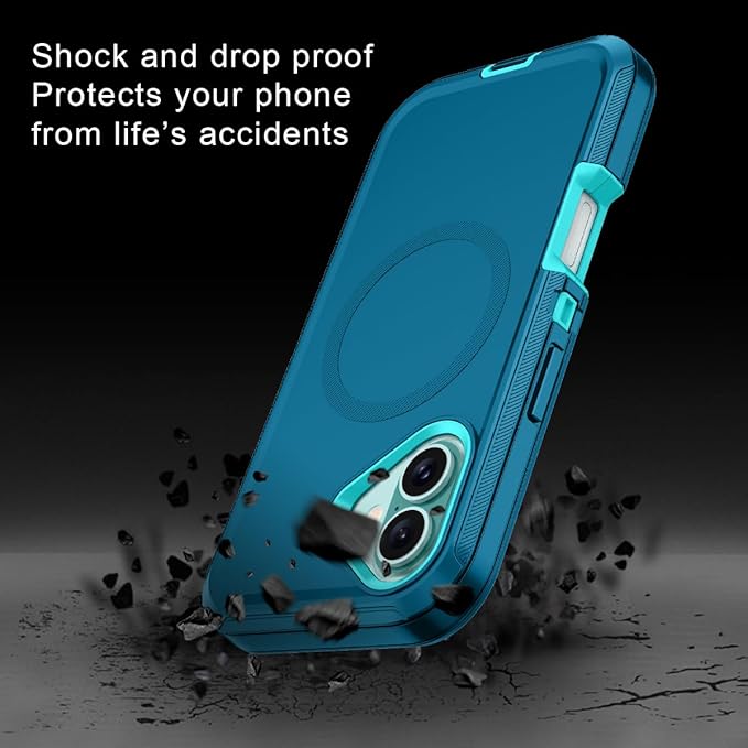 for iPhone 16 Plus Case [Compatible with MagSafe] Shockproof 3-Layer Full Body Protection [Without Screen Protector] Rugged Heavy Duty Cover Case for Apple iPhone 16 Plus 6.7",Turquoise