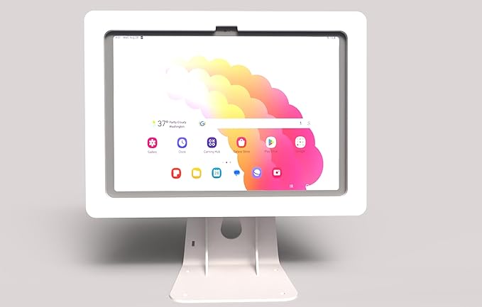 TABcare Anti-Theft Acrylic Case with 360 Rotate 180 Swivel Metal Desktop Stand & 90-Degree USB C Cable for Samsung Galaxy TAB Tablet (White, TAB A9+ 11)