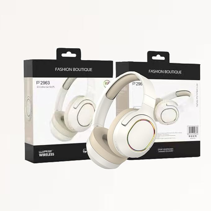 Bluetooth Headphones with LED Lights, Foldable Wireless Over-Ear Headphones with HiFi Stereo Sound Mic, Kids Adult Colorful Music Headset for Game Travel/Home Office/PC/Mobile/Phone (White A)