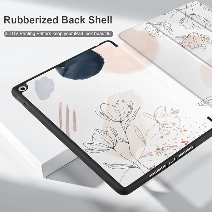 DONGKE Case Compatible with iPad 10.2 Inch 2021 2020 2019 iPad 9th/8th/7th Generation with Pencil Holder, Slim Stand Protective Case with Soft TPU Back, Auto Sleep/Wake Cover, Abstract Flowers