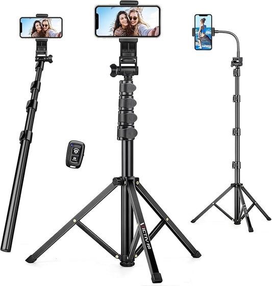 74" Flexible Phone Tripod, Tall Cell Phone Tripod with Adjustable Gooseneck & Remote, Portable Camera Cellphone Stand for Video Recording, Compatible with iPhone Android