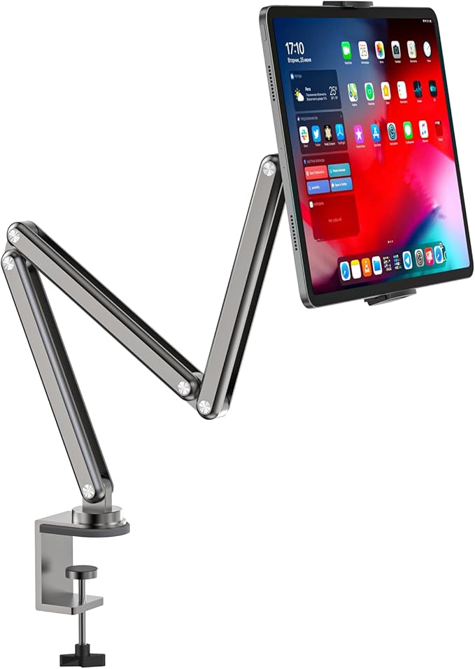 Tablet Stand for Desk, Aluminum Alloy Foldable Tablet Arm Mount Holder Compatible with iPad 10/9th, iPad Pro Air 13/11inch (2024), Mini, Samsung Galaxy Tab & More 7-15.6'' Tab Portable Monitor