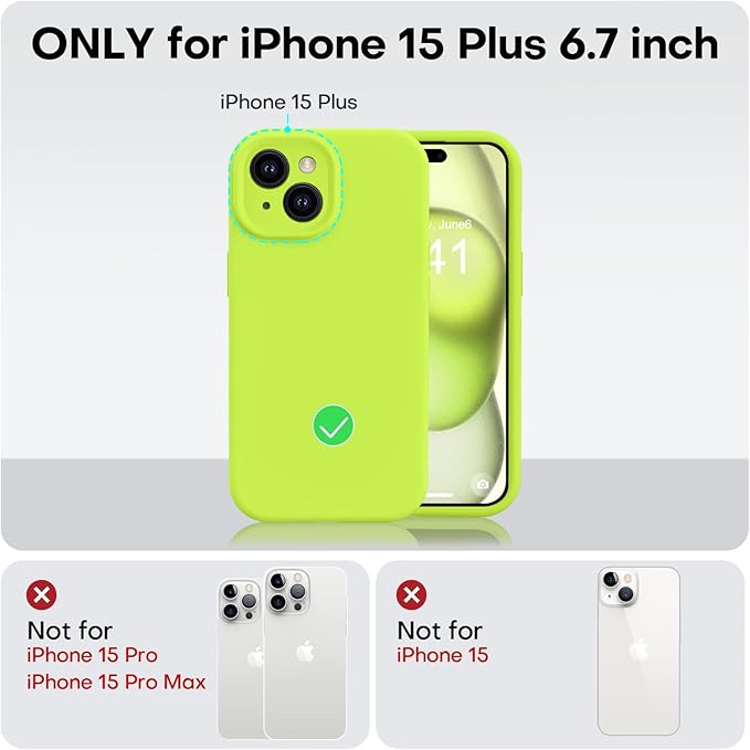 Vooii Compatible with iPhone 15 Plus Case, Upgrade Liquid Silicone [Enhanced Camera Protection] [Soft Anti-Scratch Microfiber Lining] Shockproof Phone Case for iPhone 15 Plus 6.7" - Fluorescent Green