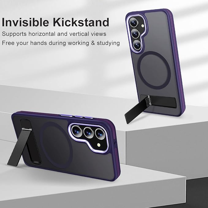 for Samsung Galaxy S24 Plus Case with [Invisible Stand], Compatible with MagSafe, Strong Magnetic & Kickstand, Drop Protection Slim Matte Phone Case for Galaxy S24+ (Dark Purple)