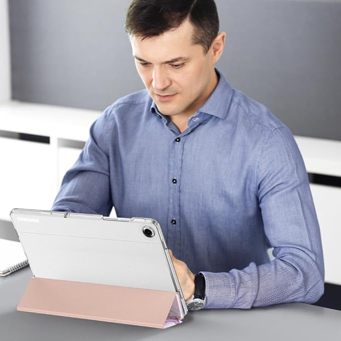 MoKo Case for Galaxy Tab A9+/A9 Plus 11 inch 2023, Slim Stand Protective Smart Cover with Hard PC Translucent Back Shell for Tab A9+ Tablet (SM-X210/X216/X218), Auto Wake/Sleep, Light Pink Gold Marble