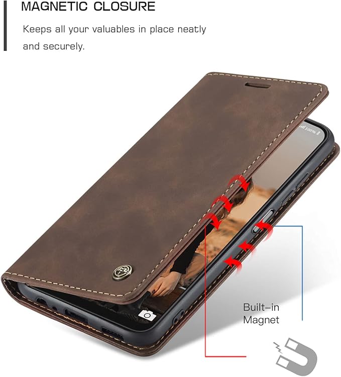 for Samsung Galaxy A22 5G Case, Flip Wallet Leather Case with Card Holder Magnetic Closure Shockproof Kickstand Protective Phone Cases Cover for Samsung A22 5G,Coffee