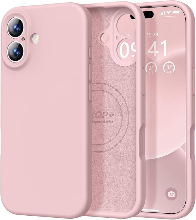 Vooii Magnetic Compatible with iPhone 17 Case (Compatible with Magsafe) (Upgraded Camera Protection) Liquid Silicone Shockproof Full Body Protective Phone Cover for Women Men, Pink Sand, 6.3"