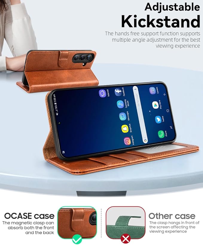 OCASE Compatible with Galaxy S25 Wallet Case, PU Leather Flip Folio Case with Card Holders RFID Blocking Kickstand [Shockproof TPU Inner Shell] Protective Phone Cover 6.2 Inch 2025, Brown