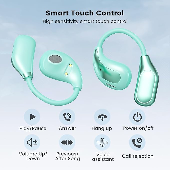 Open Ear Wireless Bluetooth Headphones, Sport Over Headset Built-in Mic, LED Display, Touch Control Earphones, IPX5 Waterproof for Sports Running Driving Cycling (Black)