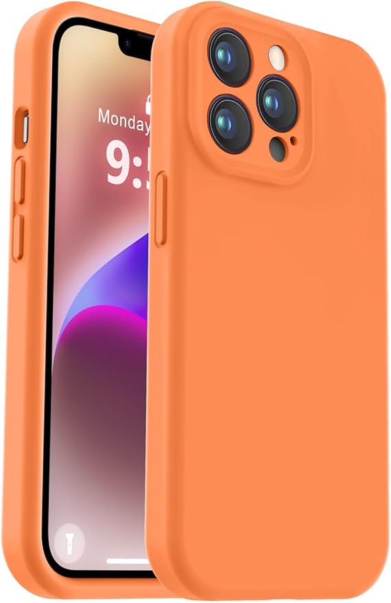 Vooii Compatible with iPhone 13 Pro Case, Liquid Silicone Upgrade [Camera Protection] [Soft Anti-Scratch Microfiber Lining] Shockproof Phone Case for iPhone 13 Pro 6.1 inch - Bright Orange