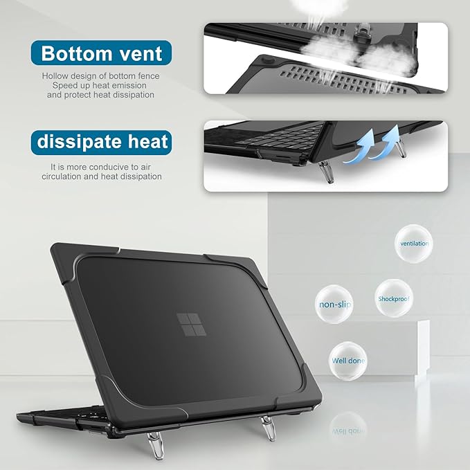 Batianda Heavy Duty Case for 13.8 inch Microsoft Surface Laptop 2024 (7th Edition) with Fold Kickstand Includes Keyboard Cover Screen Protector - Shockproof Stylish & Durable Protective Cover, Black