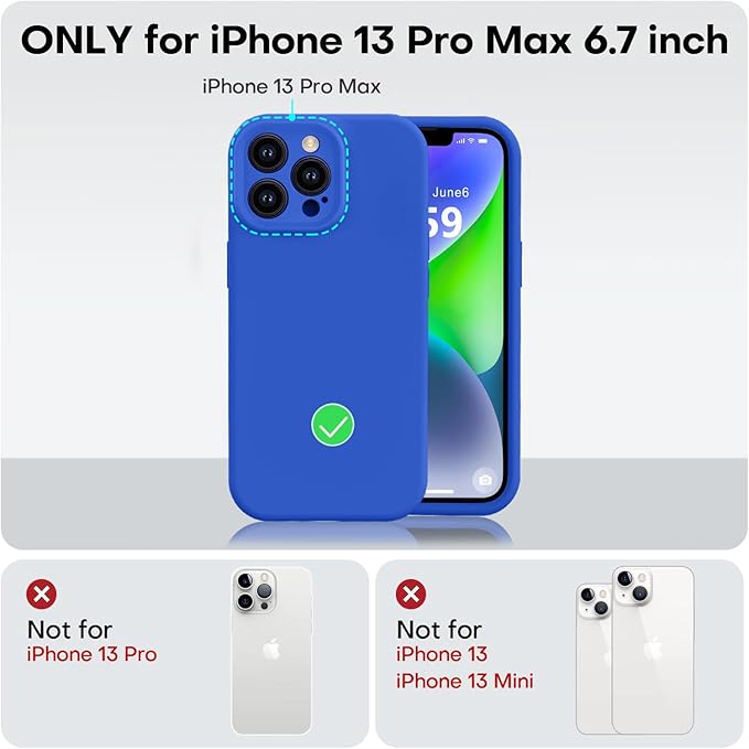 Vooii Compatible with iPhone 13 Pro Max Case, Liquid Silicone Upgrade [Camera Protection] [Soft Anti-Scratch Microfiber Lining] Shockproof Phone Case for iPhone 13 Pro Max 6.7 inch - Klein Blue